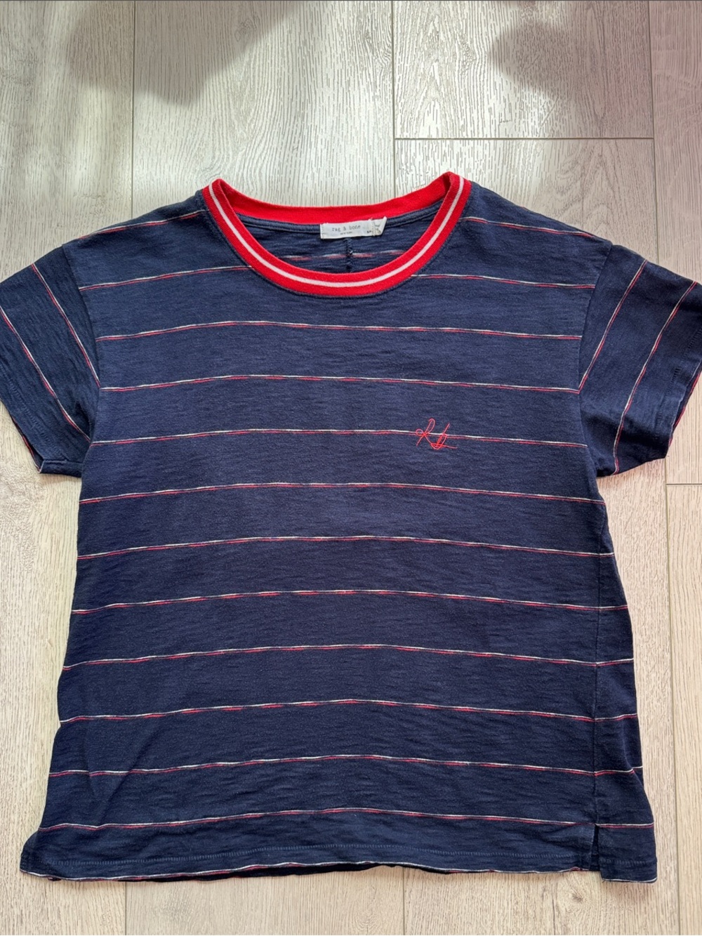 Rag & Bone Navy & Red Striped Women’s Crewneck Tee